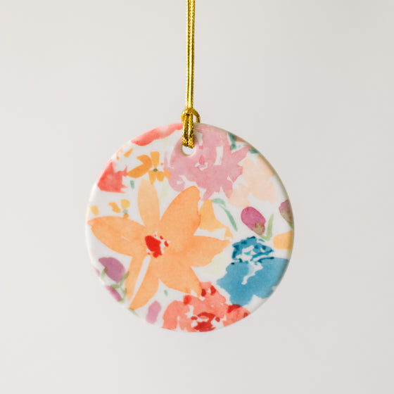 Festive Florals - Printed Watercolor Ceramic Ornament