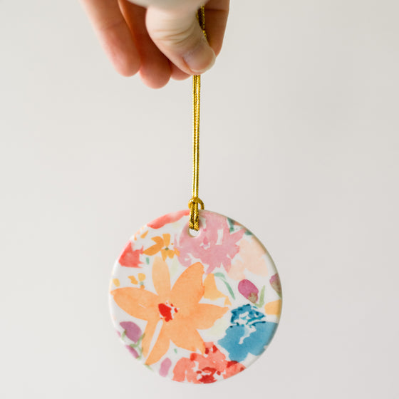 Festive Florals - Printed Watercolor Ceramic Ornament