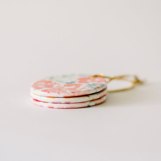 Rosy Flower Fields - Round Ceramic Ornament