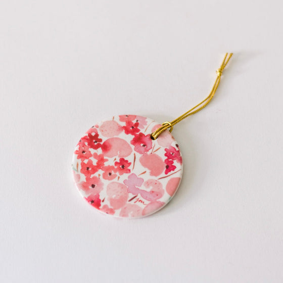 Rosy Flower Fields - Round Ceramic Ornament