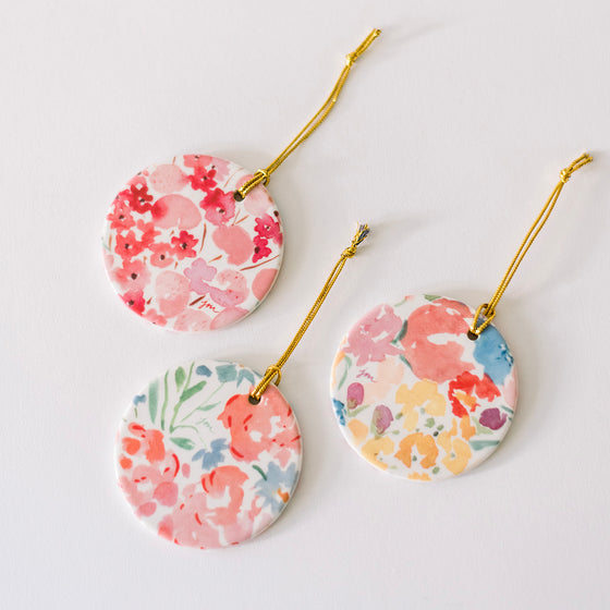 Set of 3 Floral Ceramic Ornaments